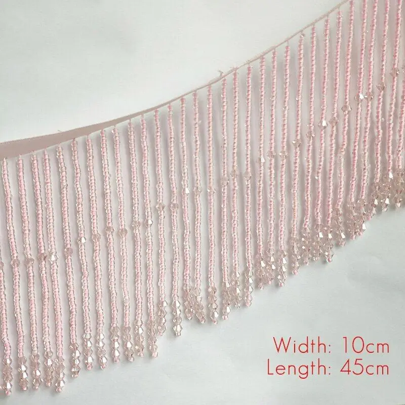 New Beaded 45cm Crystal Fringe Tassel Trim Ribbon Dance Costume Dress 10/15CM width Applique Banding For Crafts