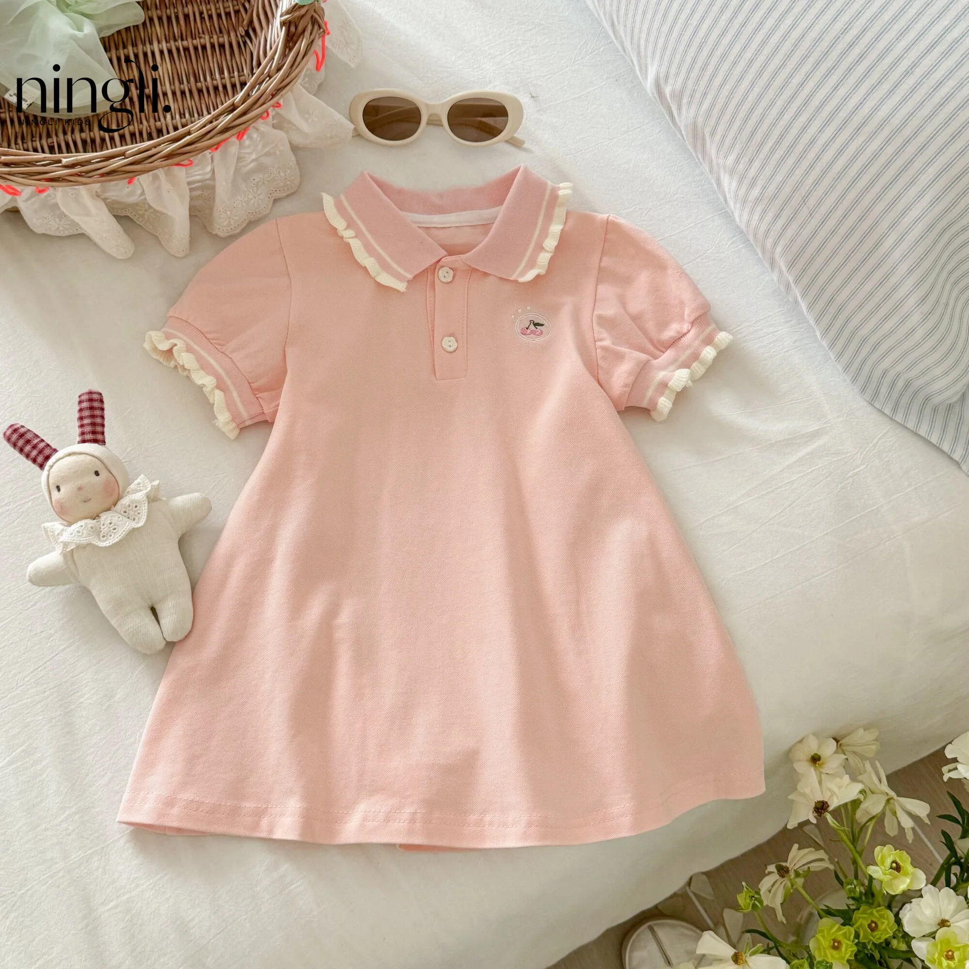 Girls' skirt, summer cotton baby treasure dress, baby children's clothing top, princess short sleeved T-shirt skirt