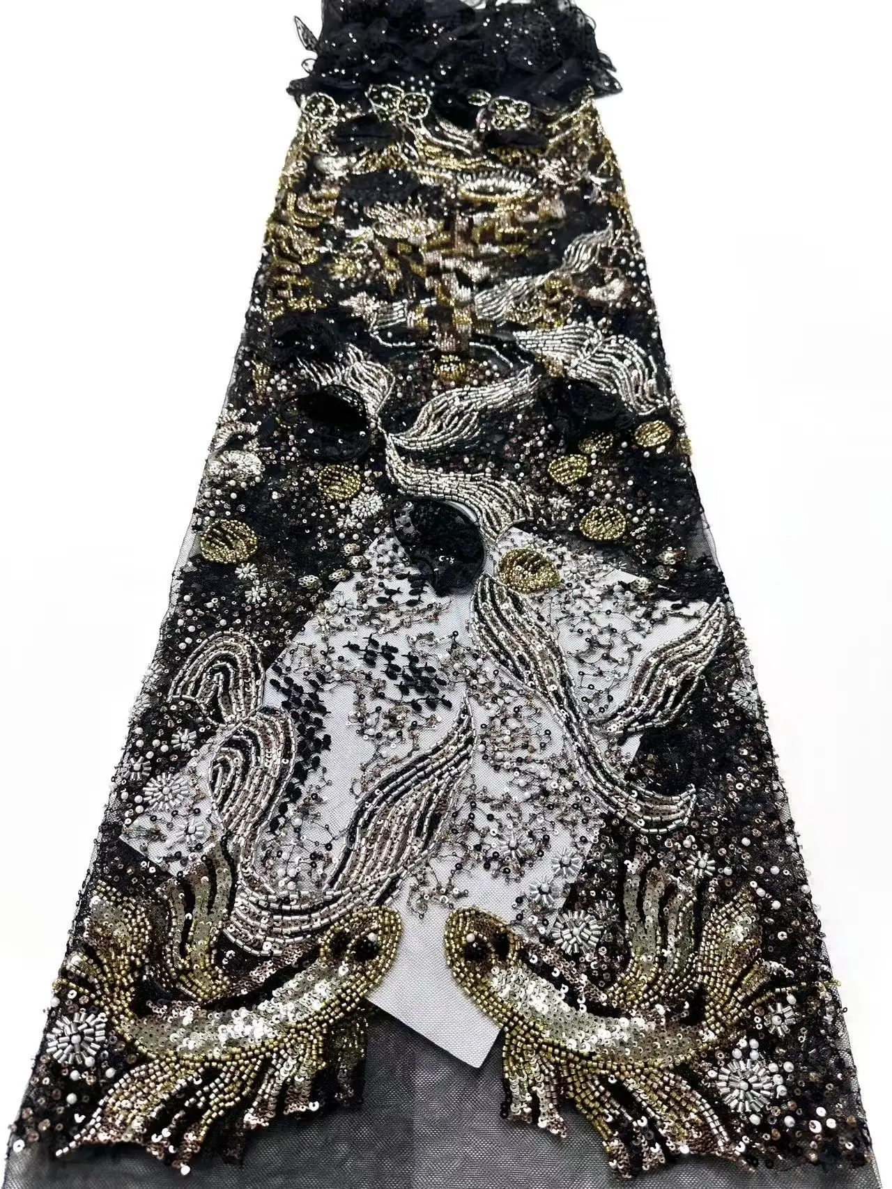 Nuovo tessuto africano di pizzo con perline pesanti 2025 tessuto di tulle francese di pizzo con paillettes nigeriane di alta qualità per abito da cerimonia nuziale SZ1419