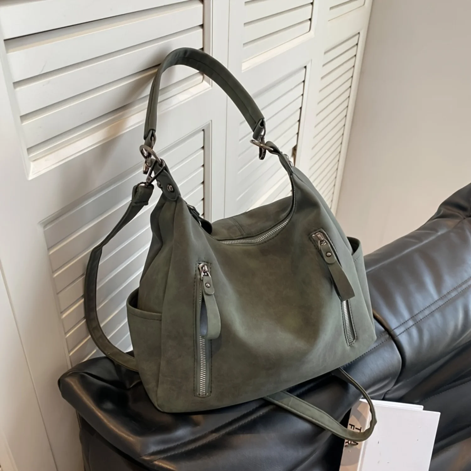 Bolsa de ombro de couro PU vintage para mulheres |   Bolsa e bolsa Hobo elegantes de grande capacidade
