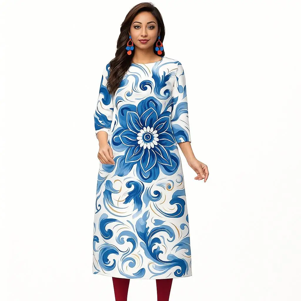 

Мусульманское платье Kurt, женское модное элегантное прямое платье, повседневное, с цветочным узором в виде слона, Абая Femme Dubaï, с разрезом по подолу