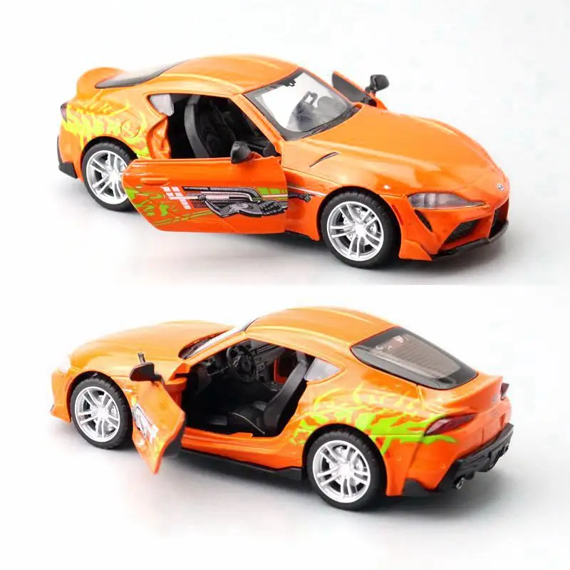 1:31 Toyota GR Supra Diecast Metal Toy Car Miniature Model Racing Pull Back Doors Openable Sound & Light Collection Gift for Boy