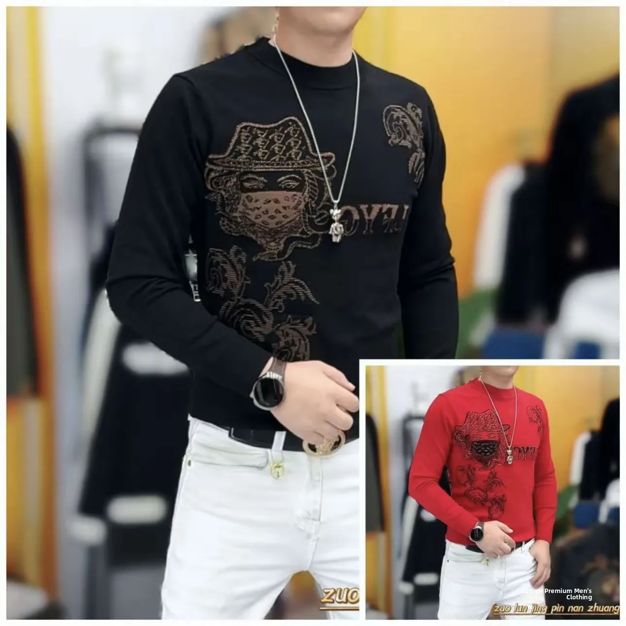 

Mens Winter Faion Slim Fit round Ne Knitwear Diamond Embroidery Mocha Fce Soft Polyester Casual ort Sve Top