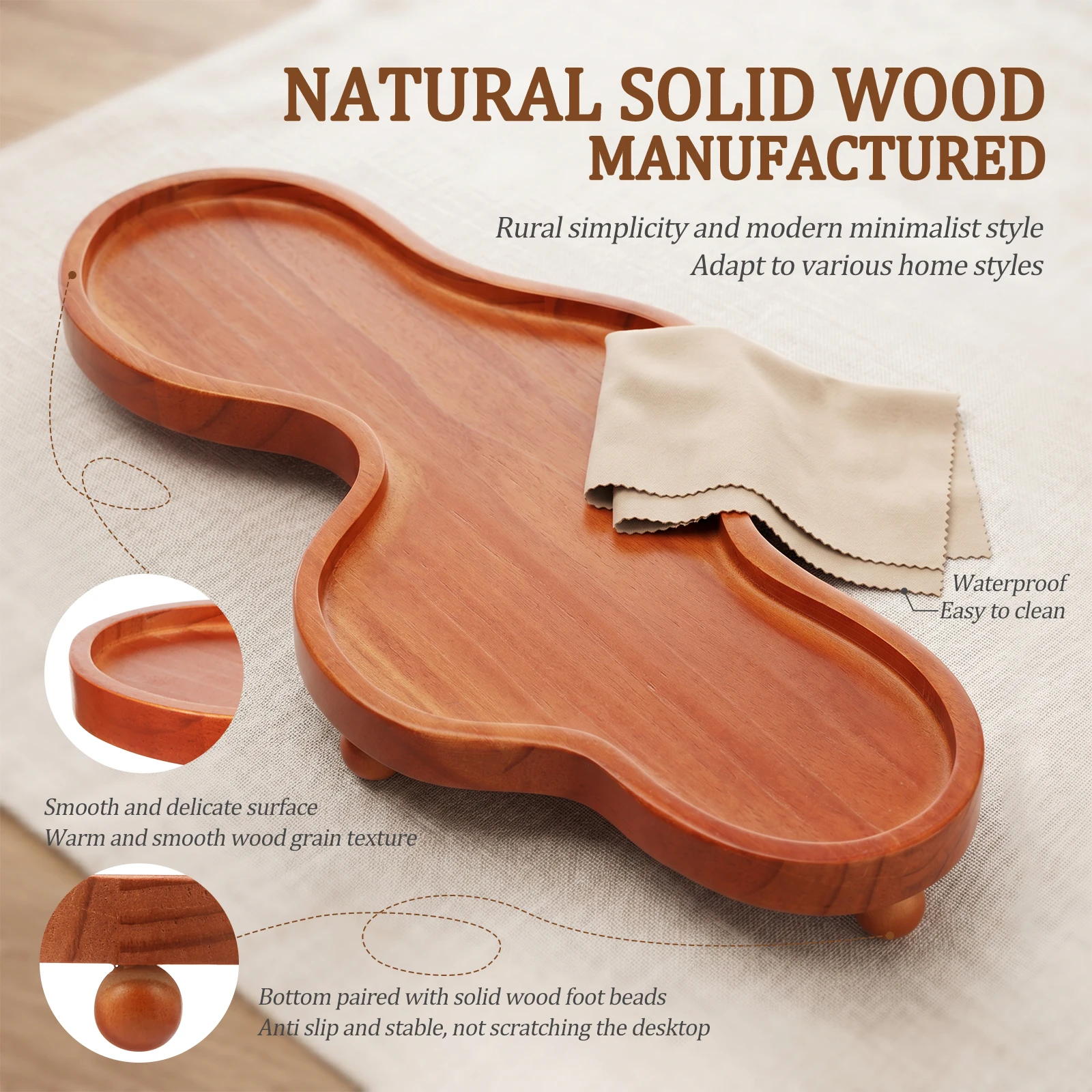 Wooden Serving Tray Cloud Shaped Jewelry Tray Creative Irregular Wooden Key Perfume Plate Decorative Home Desktop Storage Tray view 3