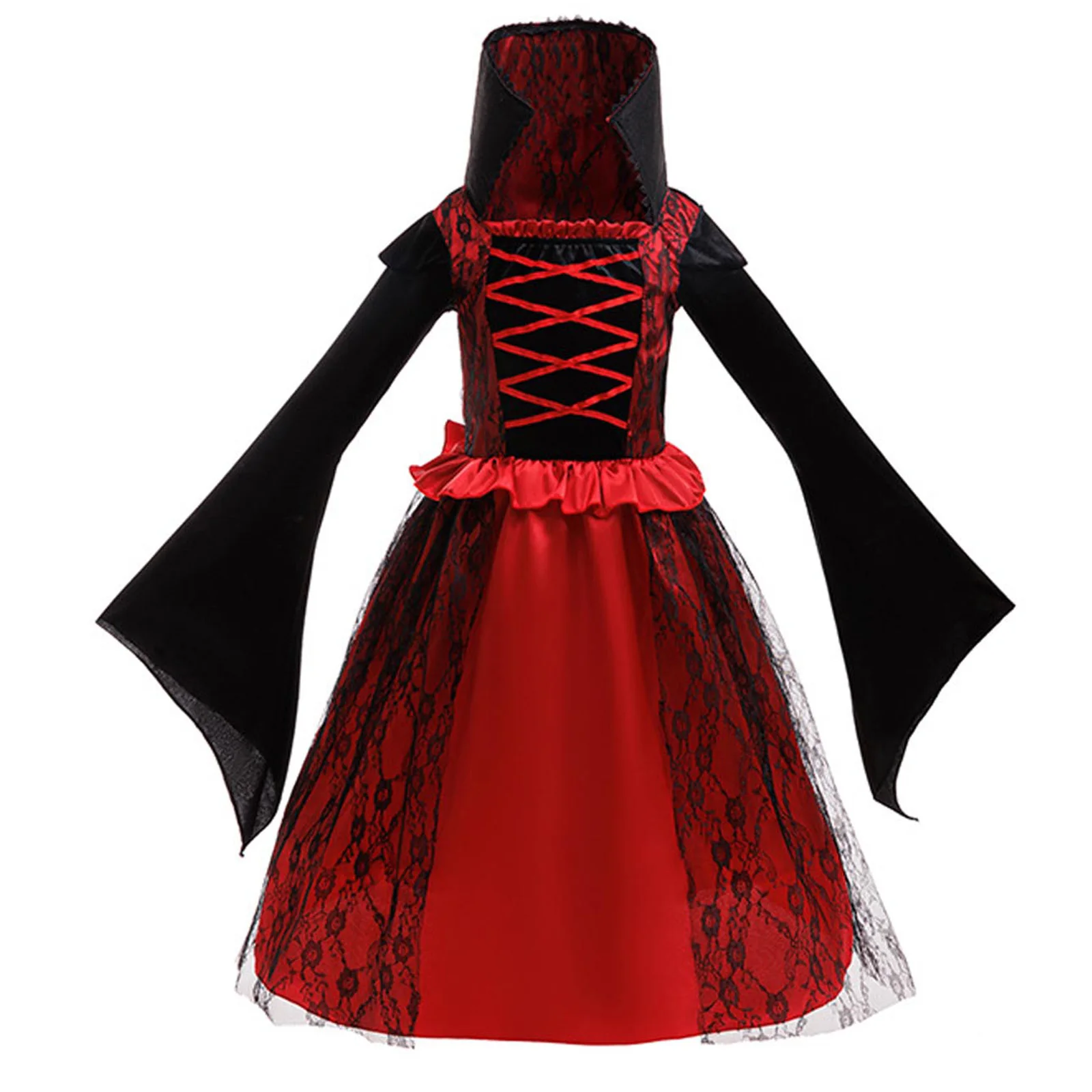 

Kids Girls Royal Vampire Costume Stand-Up Collar Long Bell Sleeve Floral Lace Gothic Dress for Cosplay Stage Performance Party