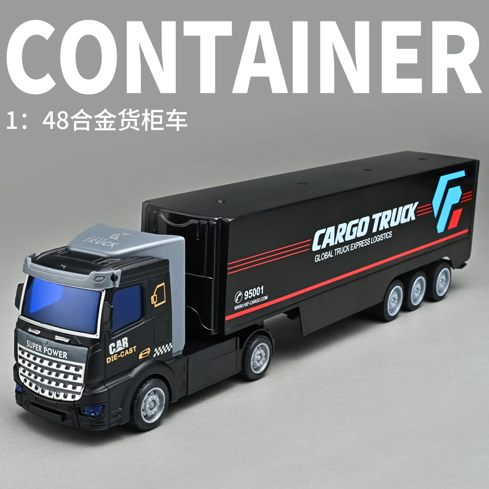 1: 48 شاحنة حاوية على الطراز الأمريكي، شاحنة حاوية، مركبة نقل هندسية، مقطورة، لعبة سبيكة، مجموعة هدايا #1