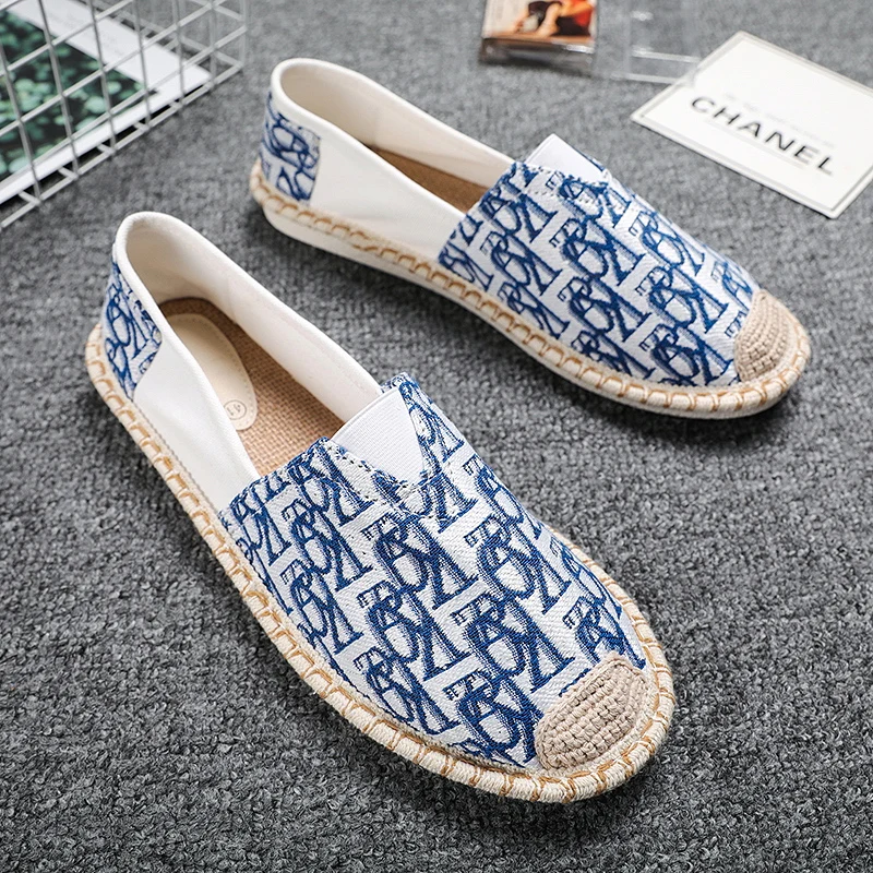 Summer Luxury Fisherman Shoes Men Flat Loafers Fashion Print Casual Canvas Shoes Men Light Breathable Slip-on Shoe Man Espadrill