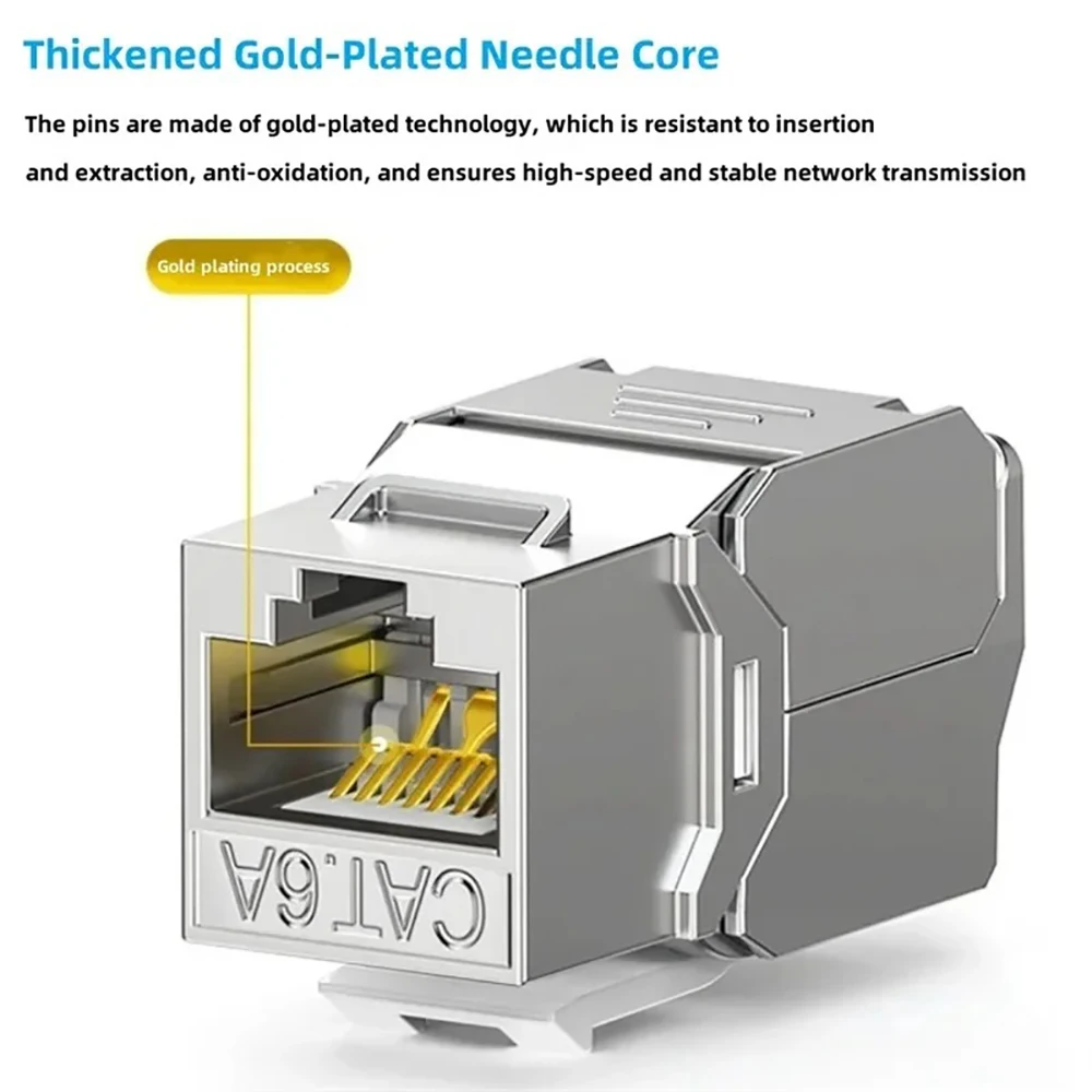 CAT6ACAT7 ToolFree Keystone Jack Shielded RJ45 Female to Female Coupler Zinc Alloy Shell Network Ethernet Connector for 22-26AWG