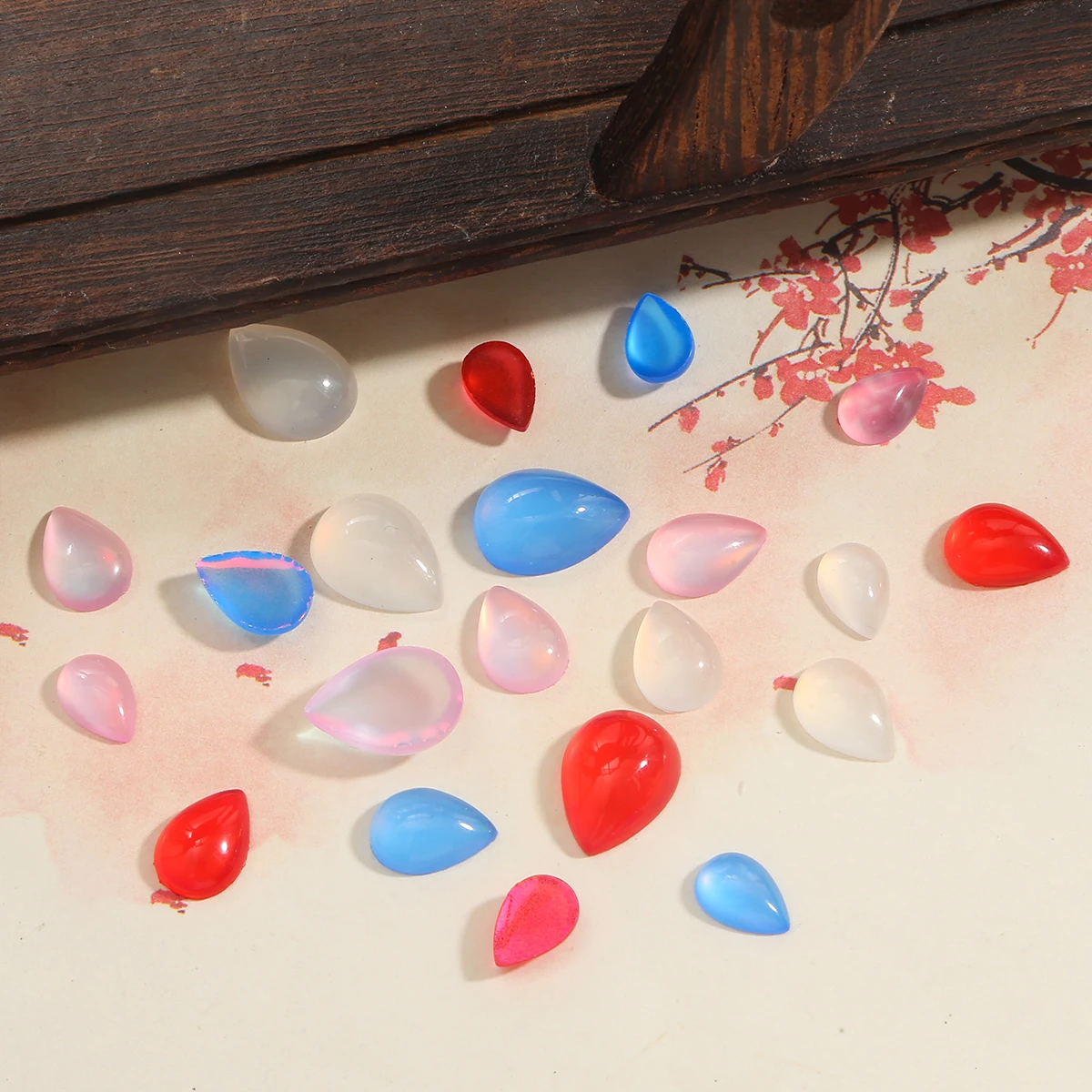 

10pcs Water Drop Shape Flat Back Beads Colorful Resin Imitation Cat Eyes Cabochon Loose Beads For DIY Jewelry Making Accessories