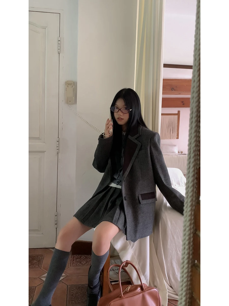 Rode Celebri Studio Wollen Jas Dames Herfst Winter ort Sle Katoen Interlined Pak Jaet College Sle Enkele Knop