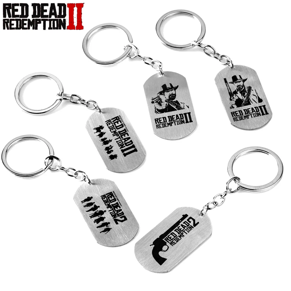 Vintage Red Dead Redemption Pendant Keychain Stainless Steel Dog Tag Key Ring Finder RDR2 Game Fans Collectible Jewelry Gift