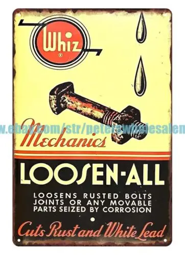 Whiz mechanics loose-all cuts rust white lead metal tin sign buy art prints