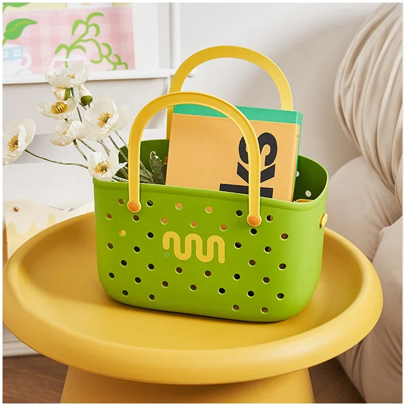 Handheld Hollow Out Bath Basket Waterproof Storage Basket Bathroom Housewares Storage Basket  Toy Snack Plastic Organizer