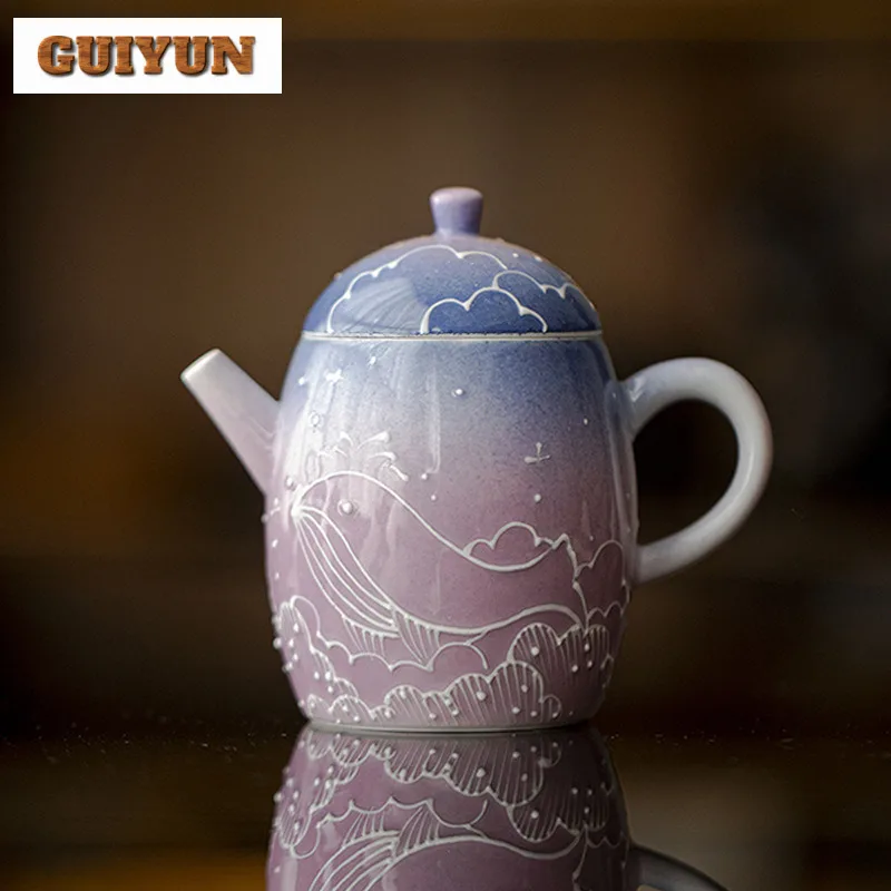 150ml Starry Sky Hand Painted Purple Whale Arita Porcelain Teapot Antique Tea Infuser Pot Tea Maker Kettle With Filter Cafes