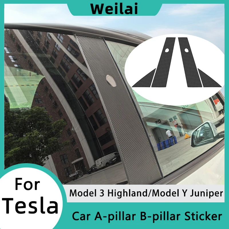 Car A-Pillar B-Pillar Trim Film for Tesla Model Y Juniper Model 3 Highland Protection PVC Carbon Fiber Pattern Stickers Cover
