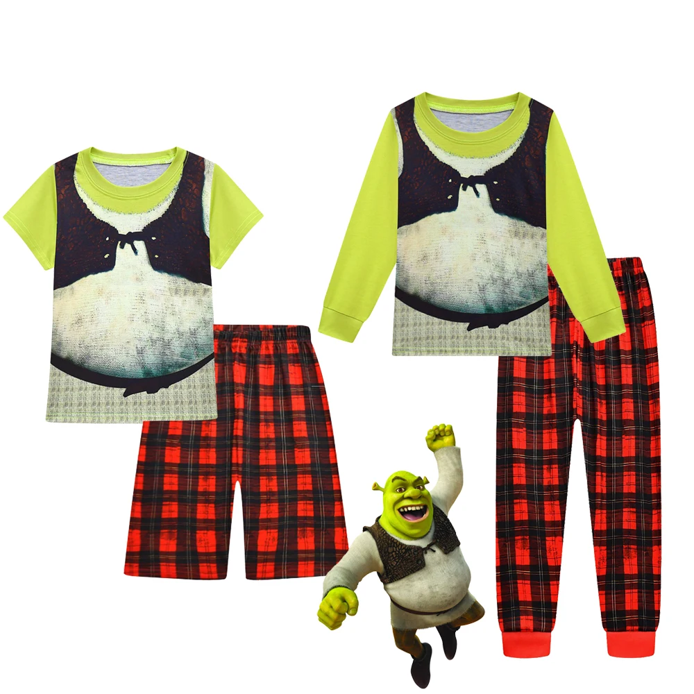 Fiona Shreks Cosplay Costume for Kids Girls Princess Fiona Tshirts+pants Sets Monster Shrek Boys Clothes Children Cartoon Outfit