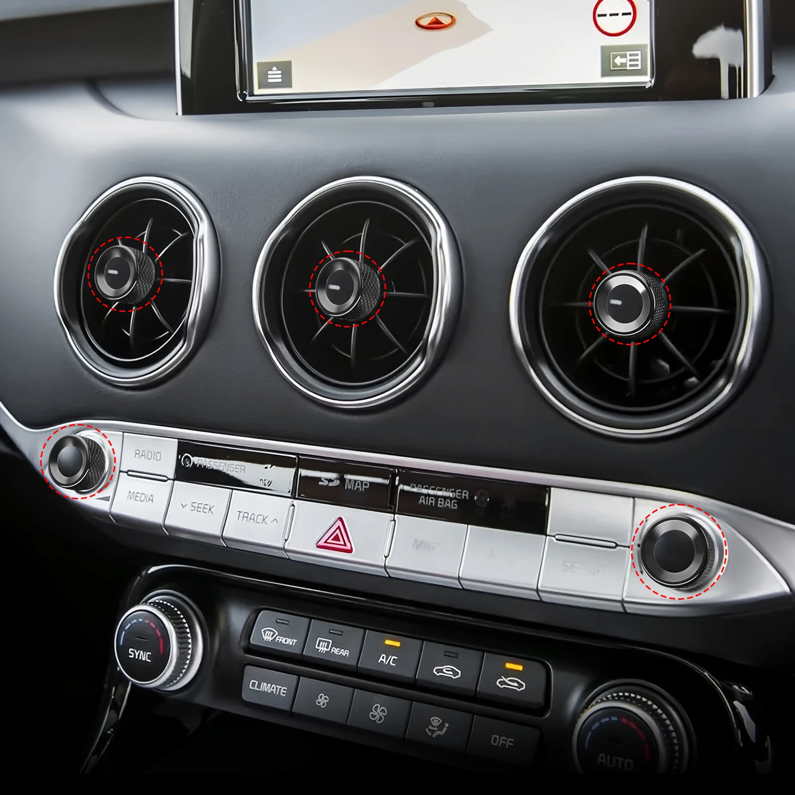 2pcs /5pcs Aluminum Black Dashboard Middle AC Air Vent Outlet Adjustment Knob Trim Ring Cover For Kia Stinger 2018-2023