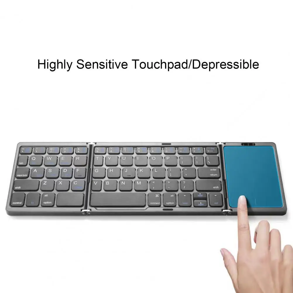 Wireless Keyboard  Durable with Large Touchpad Long Standby Time  Mini Three Folding Bluetooth-compatible Keyboard for Office