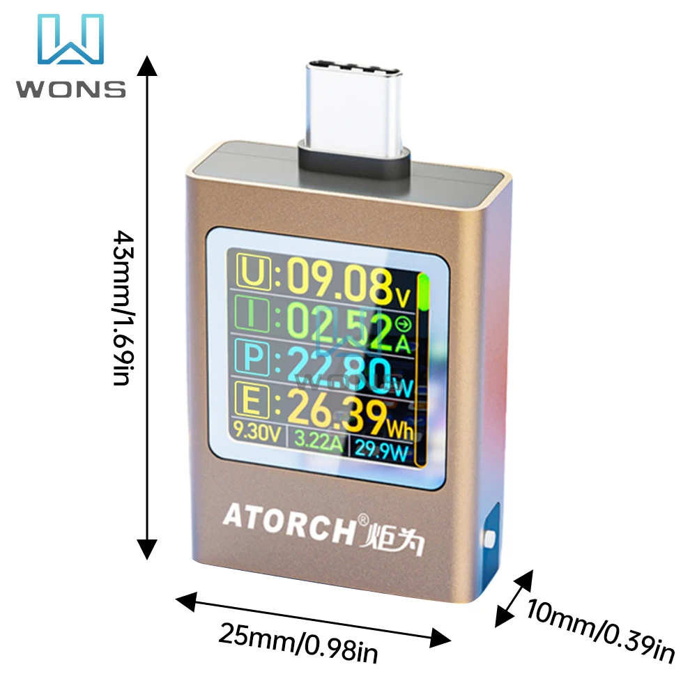 DC 4.5-50V 600W Digital Display Voltage Ammeter Power Bank Meter Type-c Cell Phone Charger TFT G-Sensor Tester