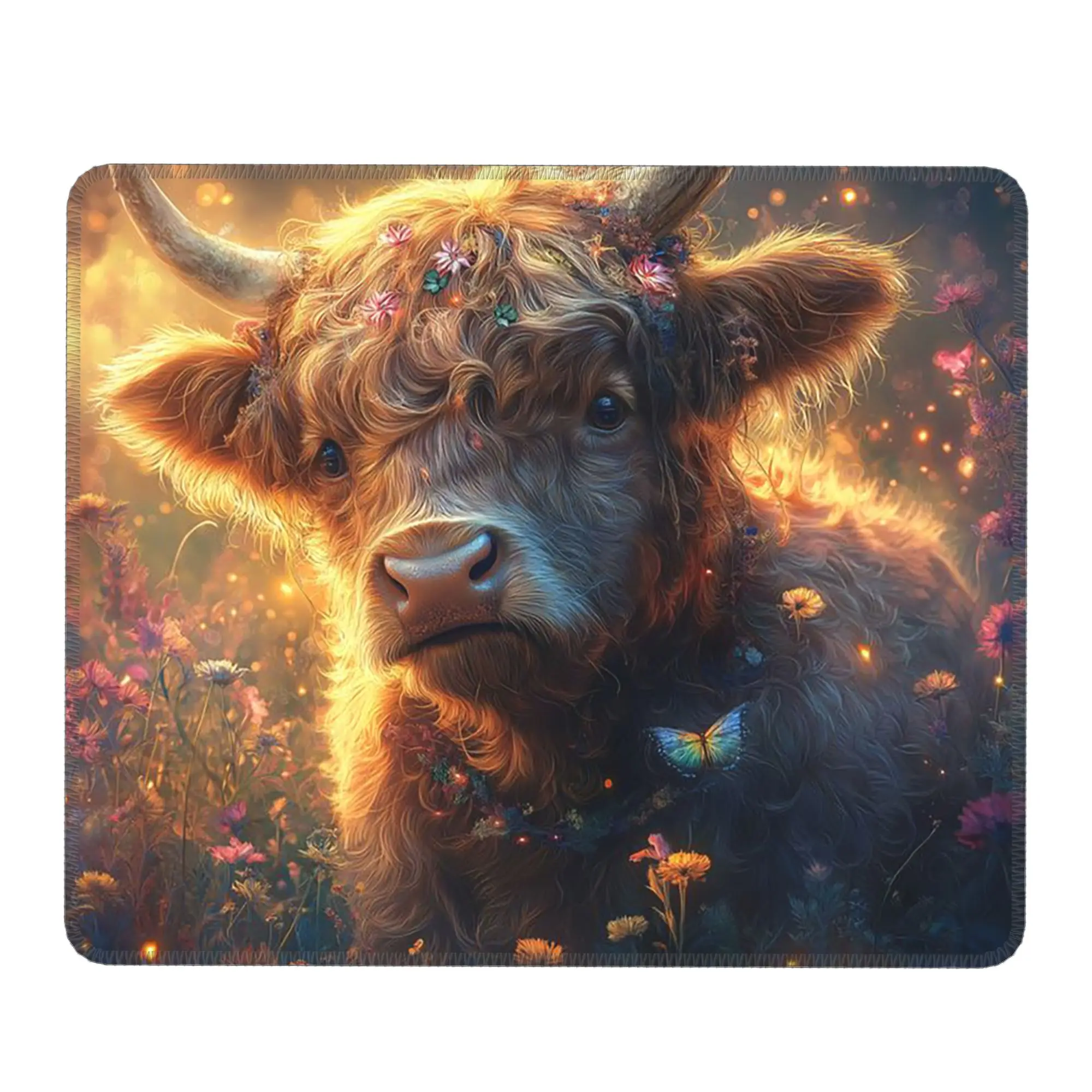 Highland Cow In Magical Forest Night Mouse Pad Computer Keyboard Mouse Mat Gamer Laptop Desk Mat Office Accessories Table Mats