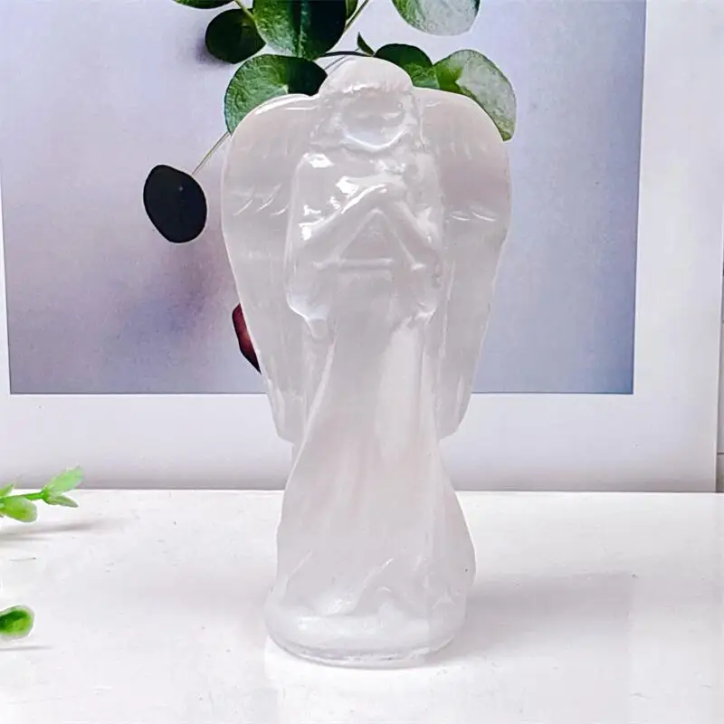 

13,5 см натуральный селенит ангел резьба Рейки гравировка целебный драгоценный камень ремесла подарок на день рождения домашний декор 1 шт.