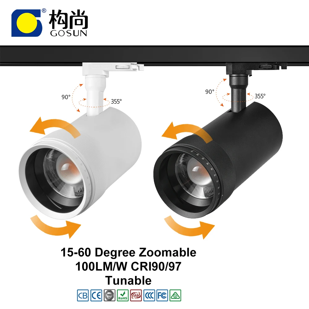 

GOSUN hot selling Photography studio 15-60 zoomable 15/20/32/36w adjustable track lights focus led track light 360