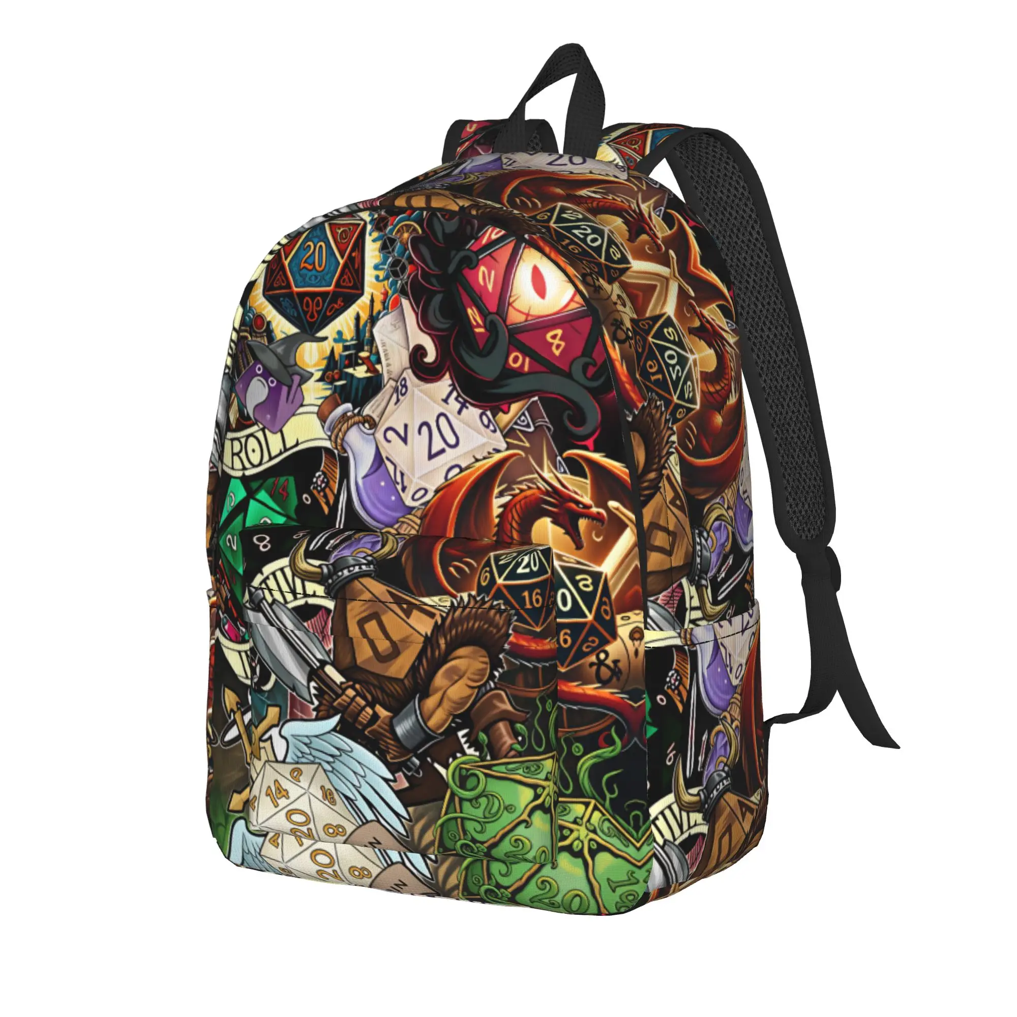 Medieval Dragon And D20 Dice Dnd Backpack  Kawaii Backpacks Girl Outdoor Soft High School Bags Design Rucksack