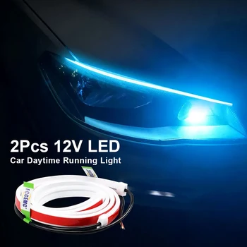 12V 2 Adet LED DRL Otomotiv Gündüz Çalışan Işık Başlatma sıralı esnek tarama dönüş sinyali ışığı Evrensel far şeridi Su geçirmez ince gizli ışık çubuğu