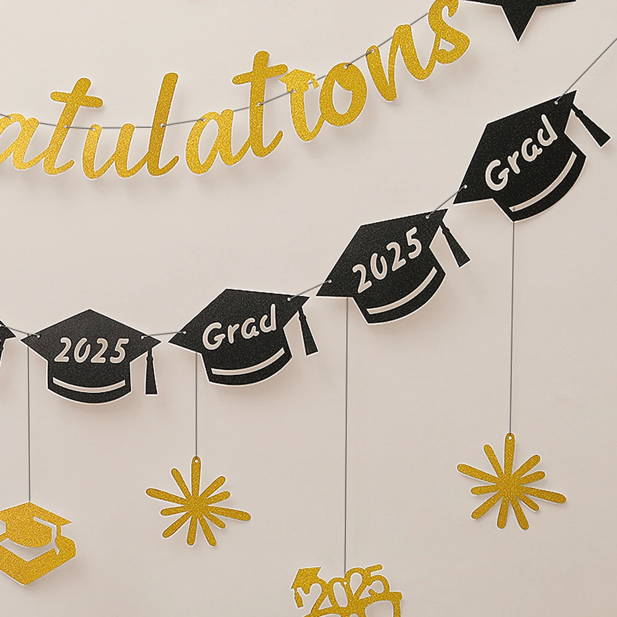 2025 درجة الاحتفال حفلة التخرج الديكور الذهب الأسود العلم راية قلادة حائط الخلفية ترتيب التصوير الدعائم #6