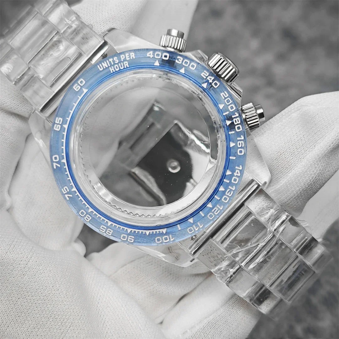 39mm VK63 Transparent Watch Case 20mm Watch Bands Set 29.5mm Dial Acrylic Plastic Case Watch Accessories for VK63 Movement