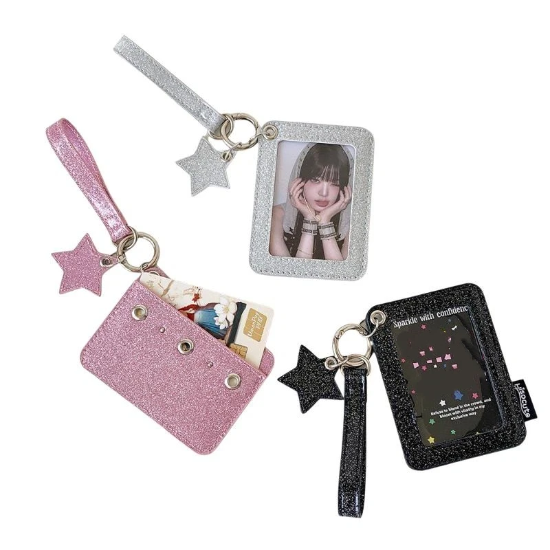 Fashion Solid Color Star 3-inch Photo Card Holder Cute Girls Idol Photo Storage Card Bag Decorative Pendant Keychain Gifts