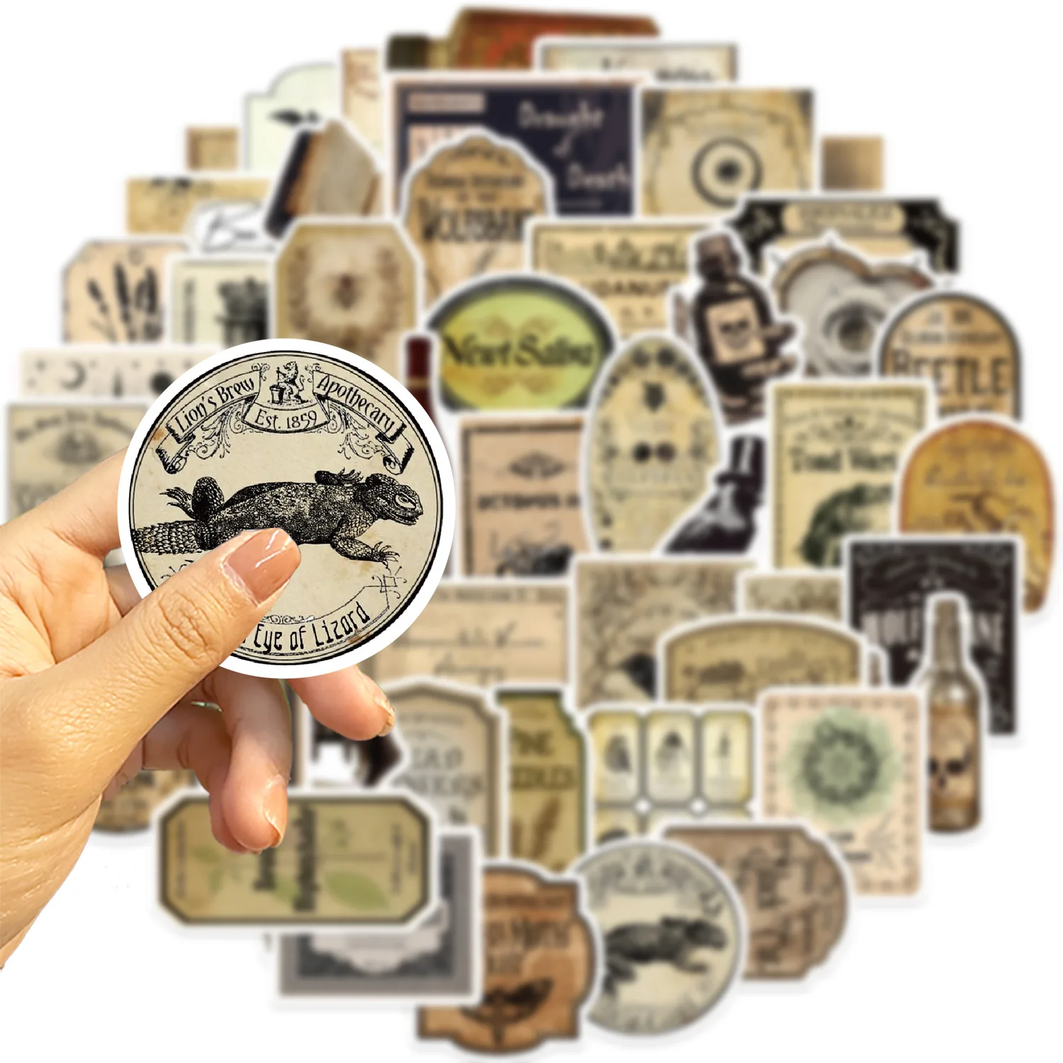 Etiquetas adhesivas para botellas de poción Vintage de Halloween, calcomanías góticas de terror Retro, maleta, álbum de recortes, pegatina para portátil, juguete, 10/30/50 Uds.