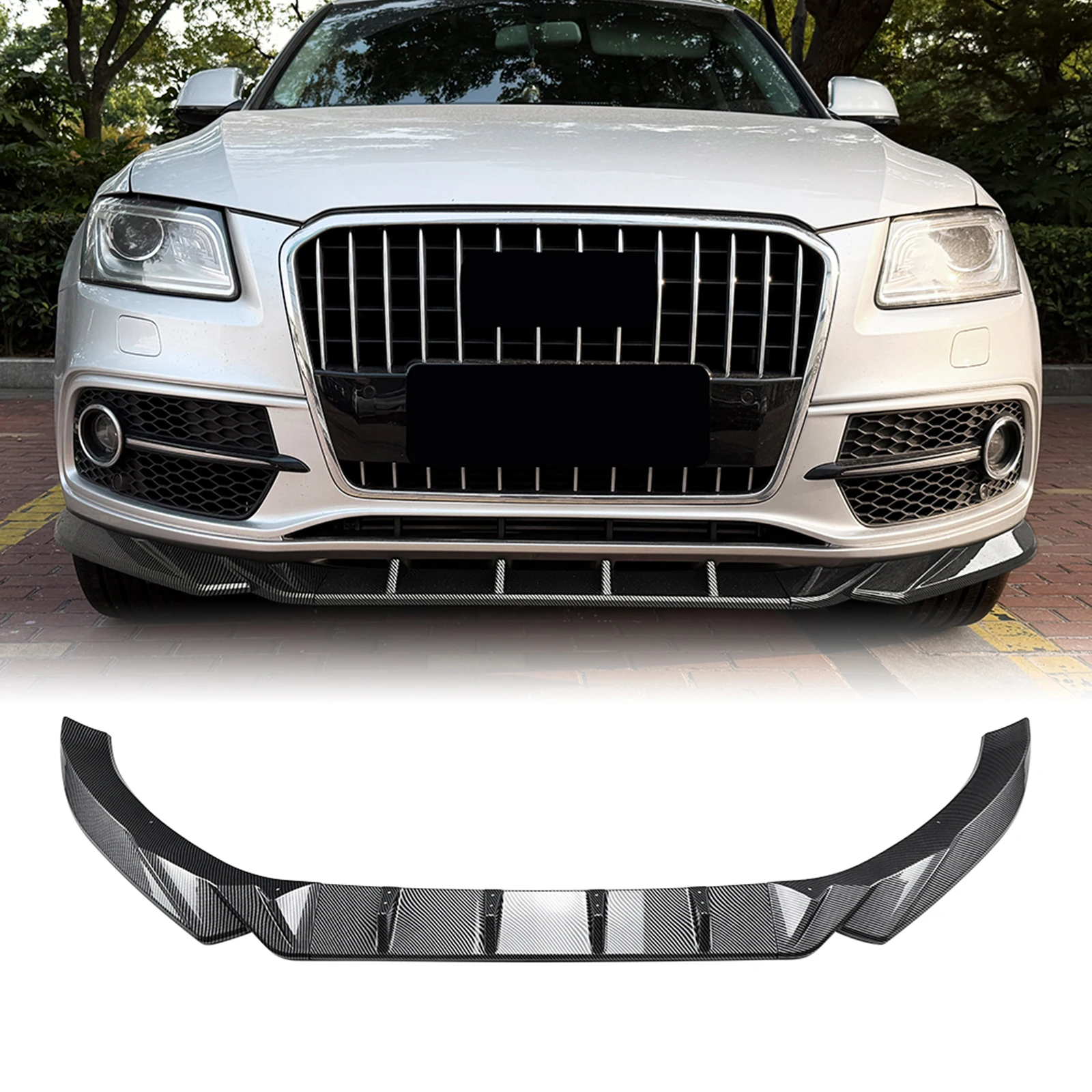 Für Audi Q5 8R SQ5 Sline 2013-17 Glänzend Schwarzer/Carbon-Optik Frontstoßstangen-Spoilerlippe Unterer Splitter-Schutz