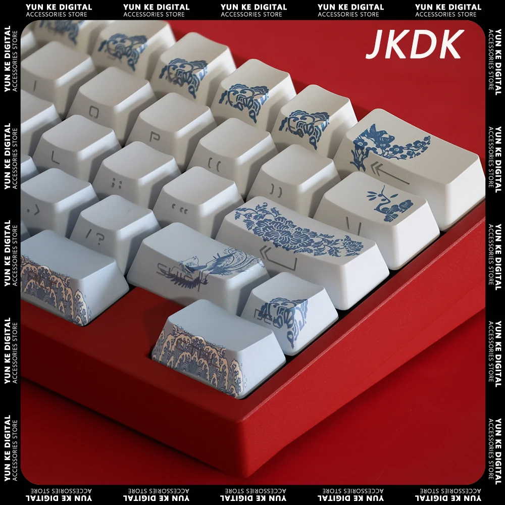 

JKDK колпачки для ключей OEM синие и белые фарфоровые колпачки для ключей с гравировкой по бокам прозрачные механические колпачки для клавиатуры для телефона