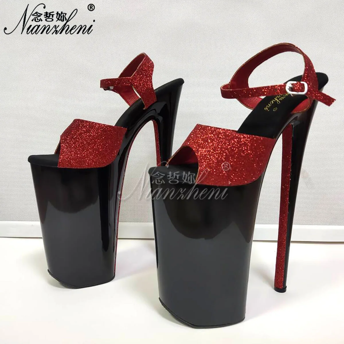 26cm reddish-black Nightclub club pole dancing Cross dressing new style Gothic women sexy high heels platform Fetish Shoes10inch