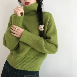 GIDYQ Autumn Solid Turtle Neck Sweater Women Fashion Korean Warm Knitted Basic Pullovers Loose O Neck Long Sleeve Female Jumper