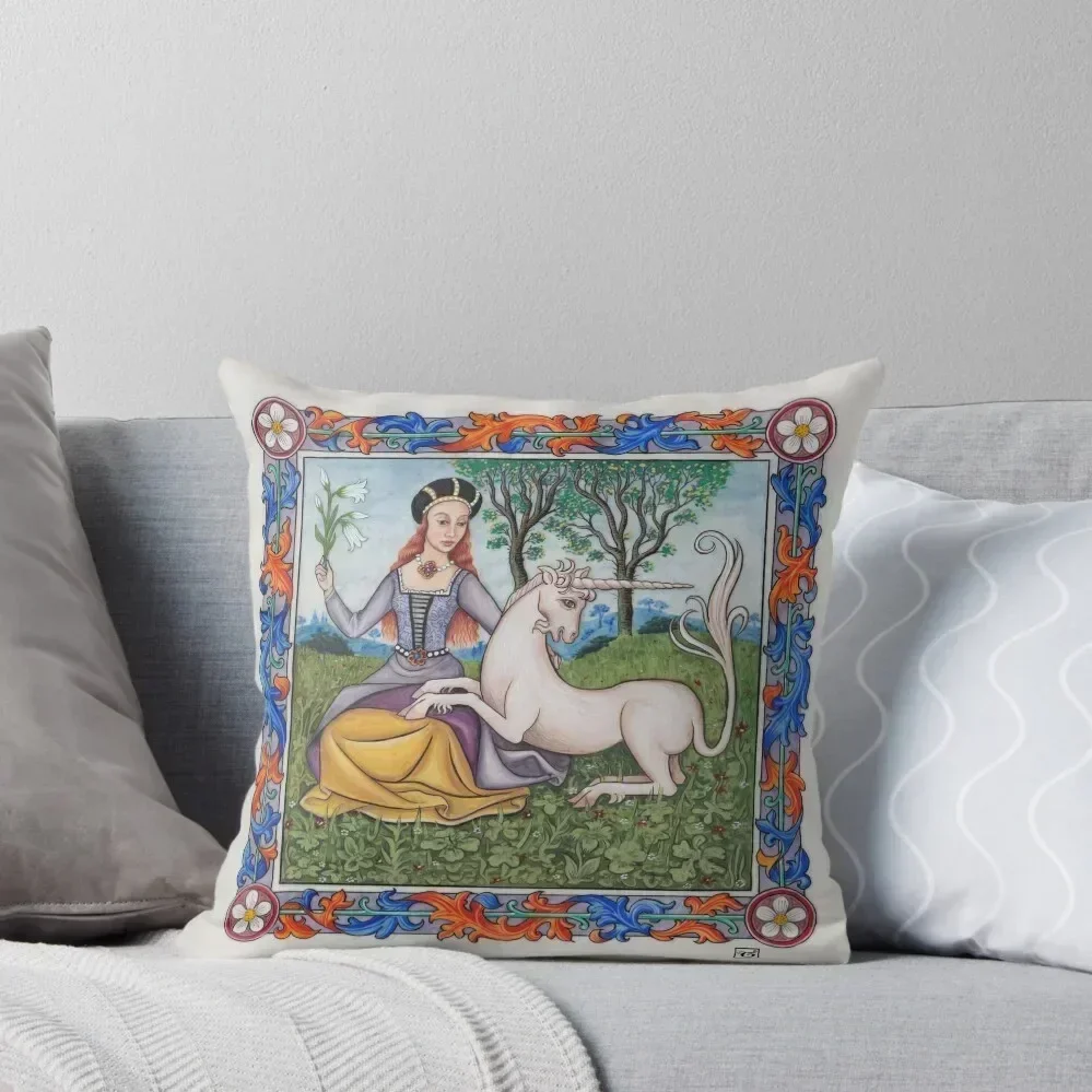 

Medieval Illumination - Virgin & Unicorn Throw Pillow Pillow Case Room decorating items Cushions For Children pillow