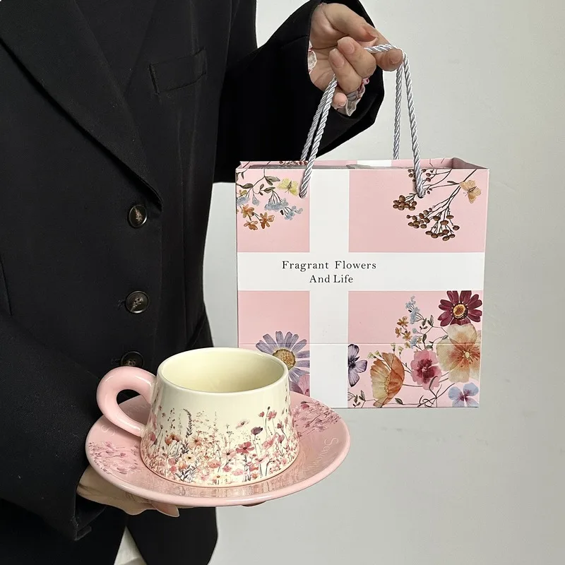 

Vintage Original Ceramic Floral Coffee Cup Saucer Set Luxury High Appearance Gift Box Porcelain Drinkware For Home Tea