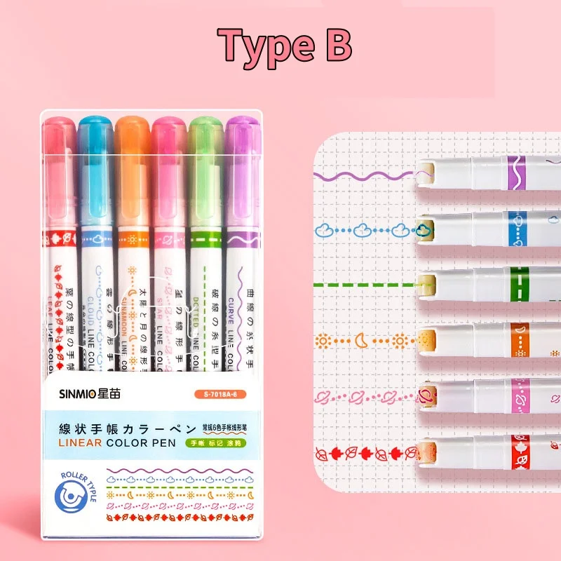 6/3 stücke Blume Form Umriss Stifte Highlighter Marker Kurve Roller Spitze Stift Schreibwaren Schule Bürobedarf Geschenke – Detail 5