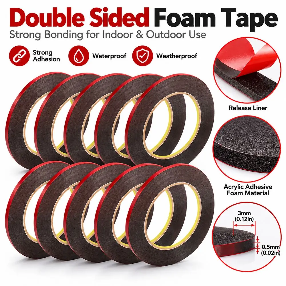 10pcs Super Strong Sticky Double Sided Foam Tape Self Adhesive Black Graphic Grid Marker Tape Whiteboard Tape