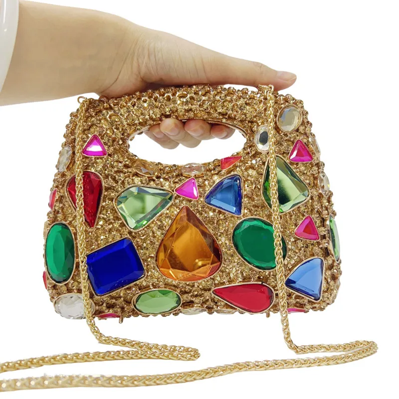 2024 Colorful Big Stone Crystals Evening Clutch Women Top-Handle Bags New Luxury Tote Wedding Rhinestone Purses And Handbags