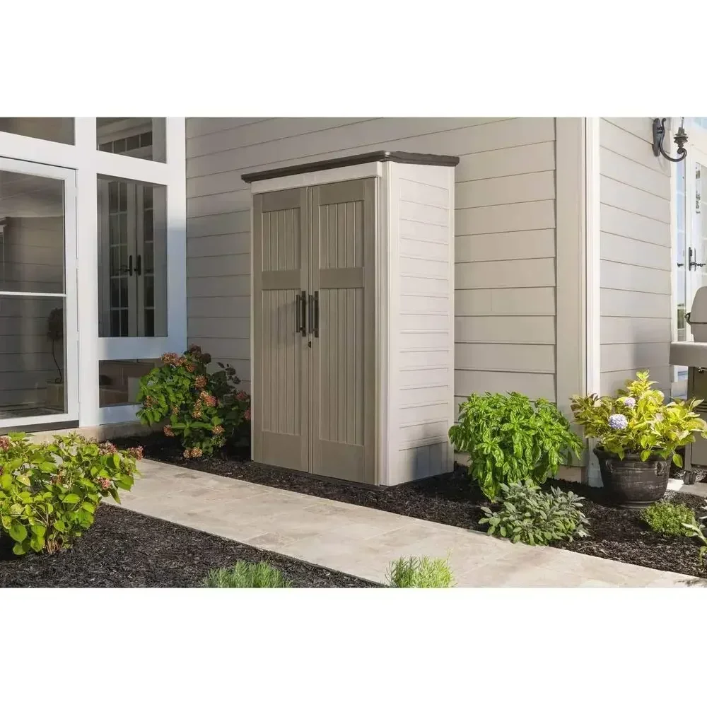 Veal Resin Outdoor Storage Shed With loor (4 x 2.5 t) Weather Resistant Beige/Brown Organization or Home/Backyard/Pool Ccals/Toy