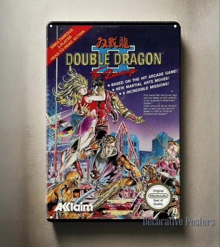 Y1,Double Dragon 2 Nes Retro Video Game Metal Poster Tin Sign 20*30cm