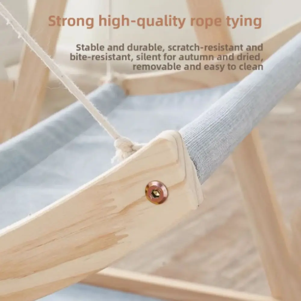 

Solid Wood Cat Swing Thickened Wood Elevated Frame Cat Hammock Stable Design Comfortable Cradle Wooden Pet Hammock Delicate Rest