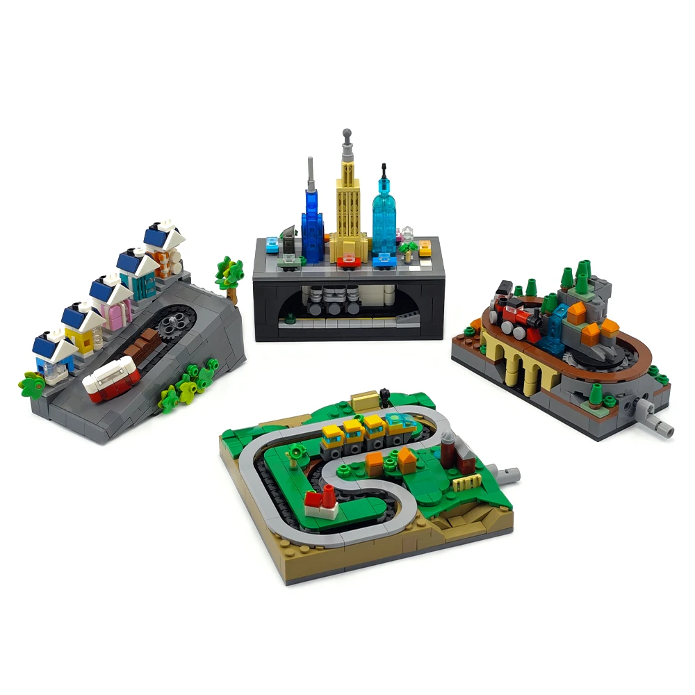 MOC Track Train Set DIY Assembly Alpine Railway Rural Train Subway Hand-Cranked Movable Mini Street Scene Building Blocks Toy