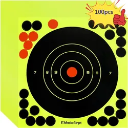 100pcs Splatterburst Targets 8 inch Sight in Stick Splatter Self Adhesive Shooting Targets Shots Burst Bright Fluorescent Yellow