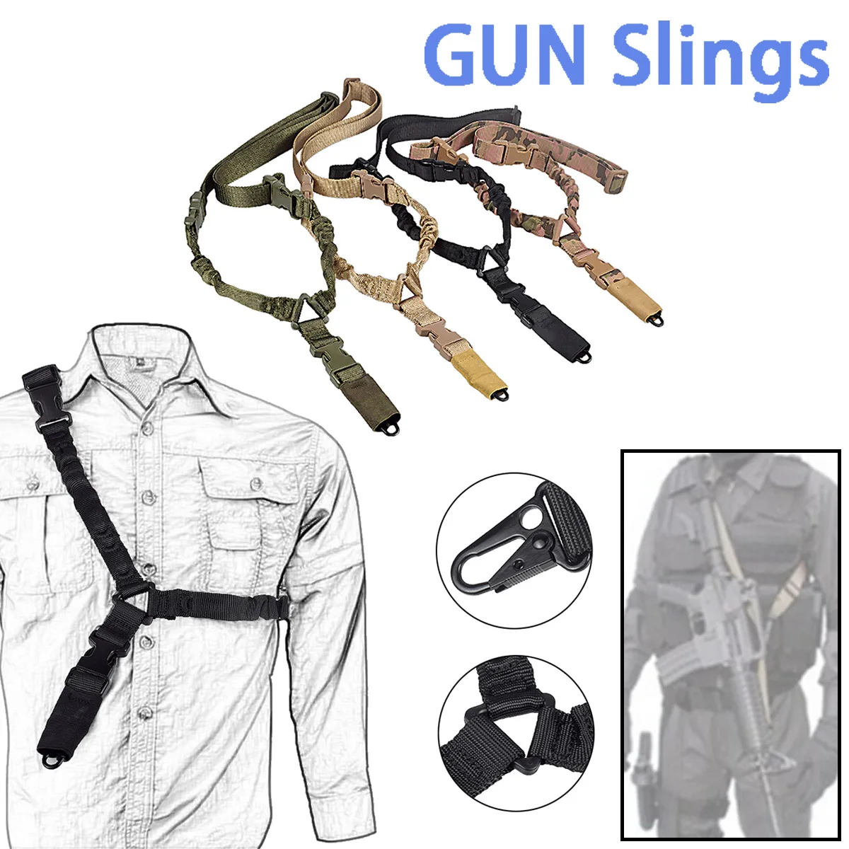 Tactical One Single Point Sling Strap Bungee Rifle Gun Sling Swivel with QD Buckle Arm Airsoft Hunting HK416 RSA Mount