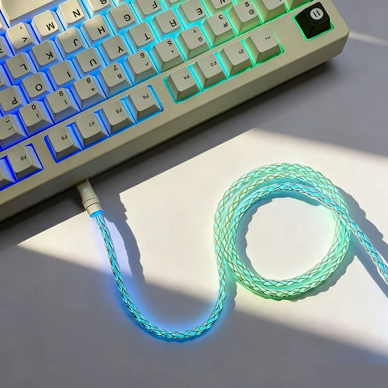Glowing RGB 8K Type-C to Type-C cable Gaming Cable Luminous Braided USB-C Fast Charging Cable for Mechanical Keyboard