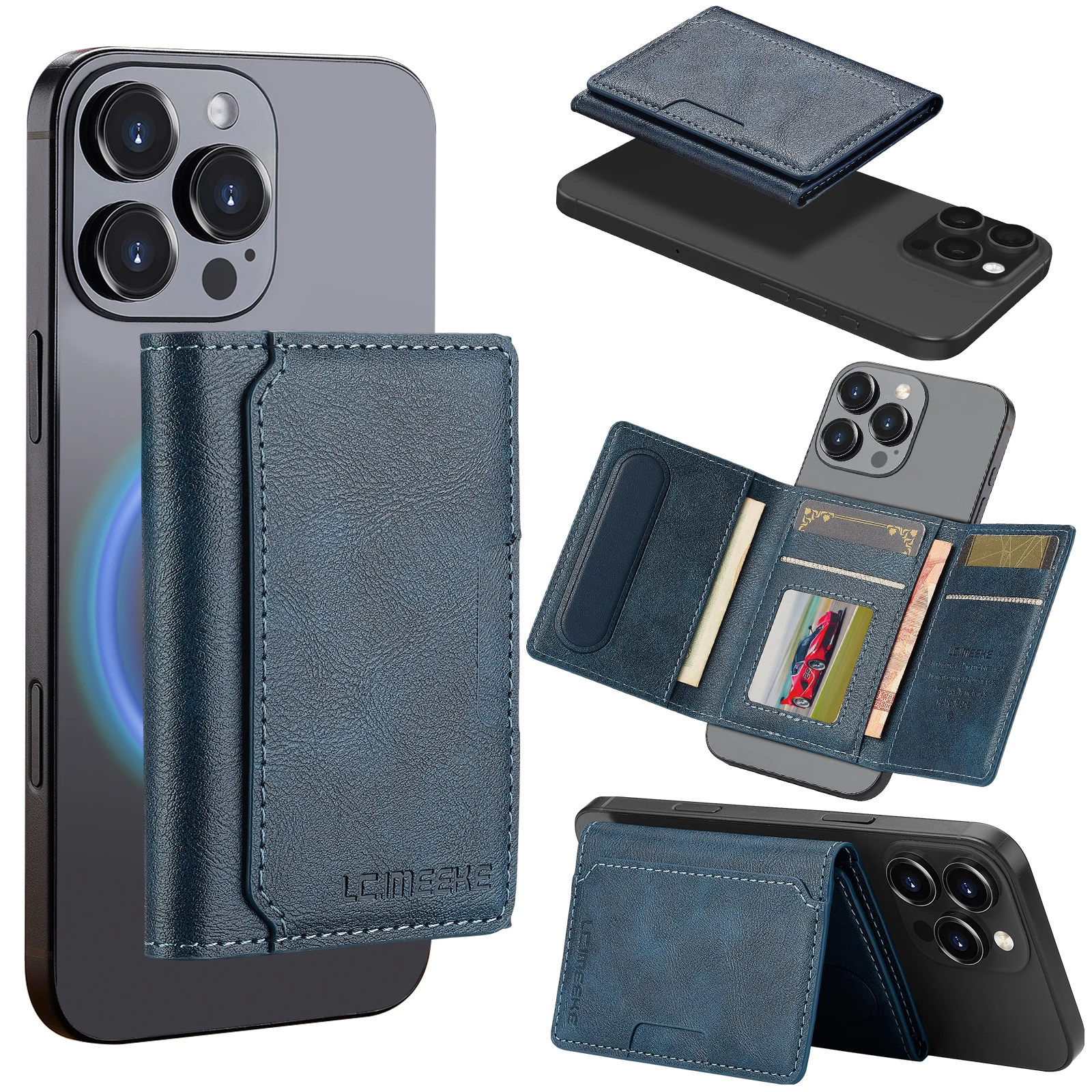 Business Magnetic Card Solt Case for Magsafe Functions Phone Case Card Holder Wallet Luxury PU Leather Men Slim Purses Pocket