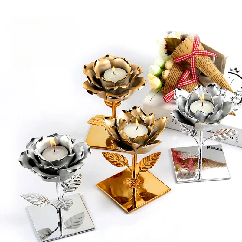 Ceramic Flower Tea Light Candle Holders Home Table Top Decoration Gold Rose Creative Home Personalized Candle Cup Essence Cup